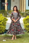 Amaira By Deecee Chanderi Print Embroidered Flared Long Kurtis
